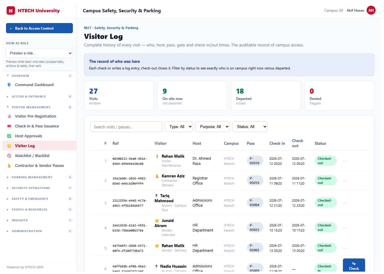 Campus Safety, Security & Parking — visitorlog